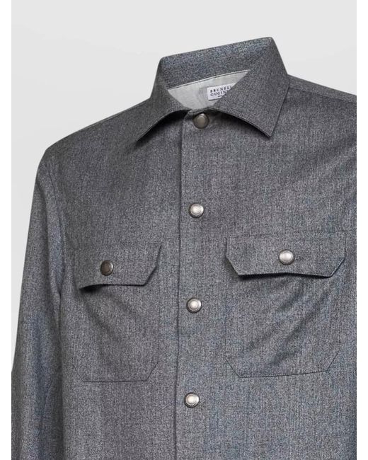 Brunello Cucinelli Gray Silk Blend Collared Jacket Long Sleeves for men
