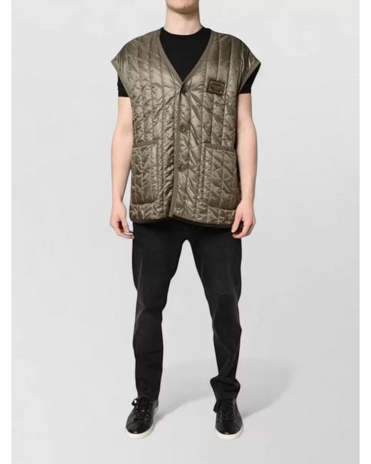 Dolce & Gabbana Natural Quilted Sleeveless V-Neck Padded Vest for men