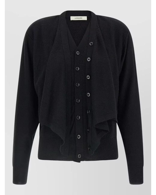 Lemaire Blue Ribbed Draped V-Neck Cardigan