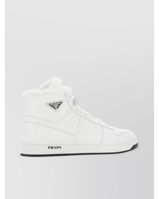 Prada White Leather High-Top Sneakers for men