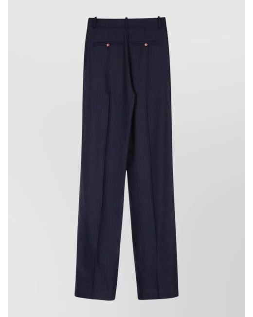Elisabetta Franchi Blue High Waist Pinstripe Pleated Wide Leg Pants