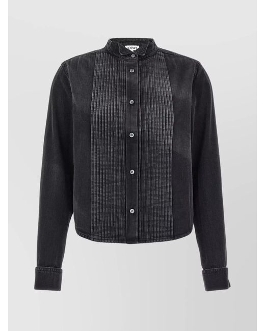 Loewe Blue Cotton Pleated Denim Shirt