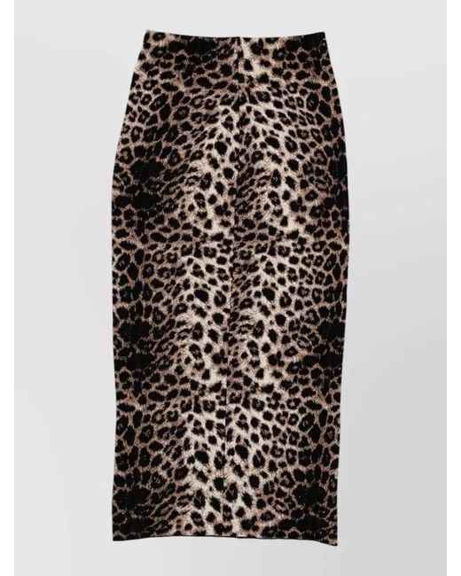 Circus Hotel Black Animal Jacquard Midi Skirt High Waist