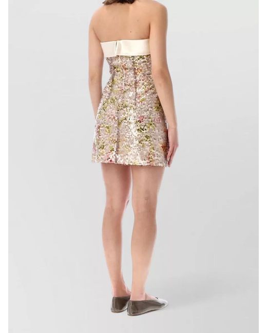 Alberta Ferretti Natural Floral Sequin Sleeveless Mini Dress