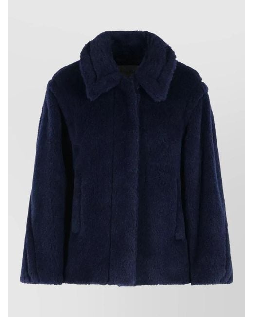 Max Mara Blue Silk Alpaca Virgin Wool Coat
