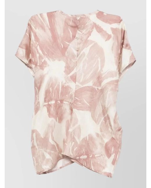 Alysi Pink Silk Blouse Draped Detail Floral Pattern
