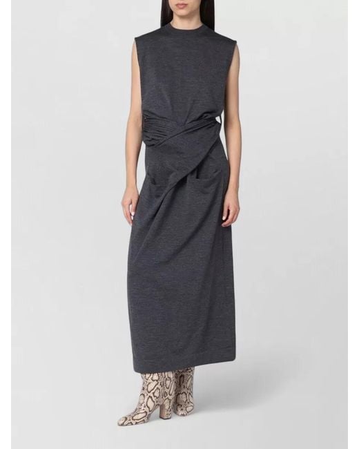 Jil Sander Blue Maxi Dress Sleeveless Round Neck Tie Waist