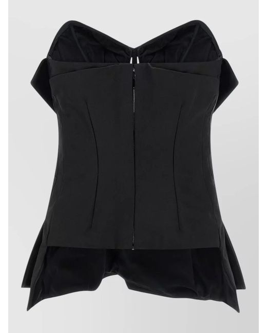 McQueen Black Strapless Bustier Top Bow Peplum Design