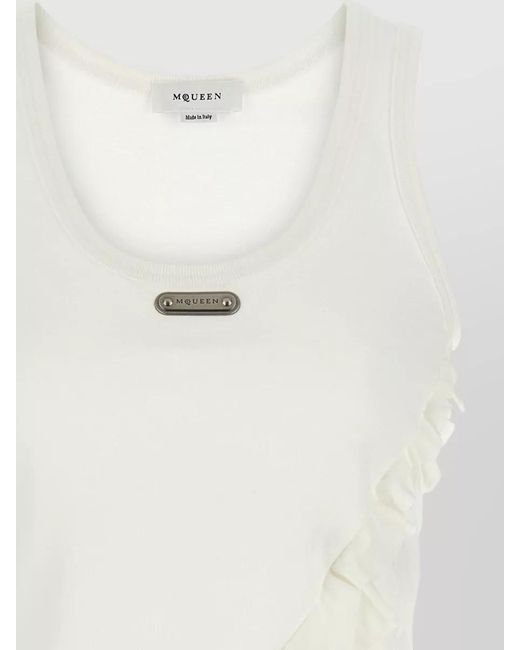 McQueen White Silk Tank Top Ruffle Detail Sleeveless