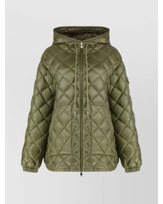 Moncler Green Hooded Quilted Nylon Down Jacket