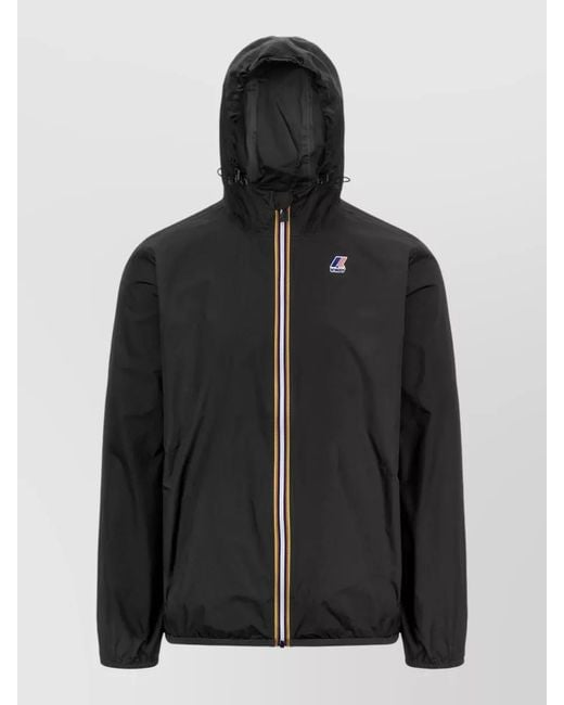 K-Way Black Claude Hooded Jacket Adjustable Hem Cuffs
