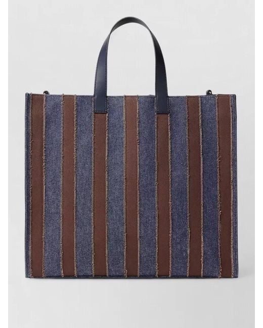 Fendi Blue Striped Rectangular Tote Bag Dual Handles for men