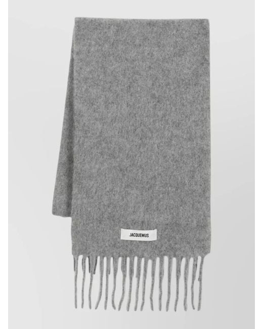 Jacquemus Gray Carro Wool Scarf Fringed Edges