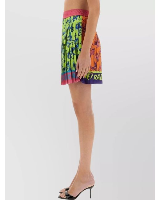 Versace Jeans Couture Green Outline Baroque Mini Pleated Skirt