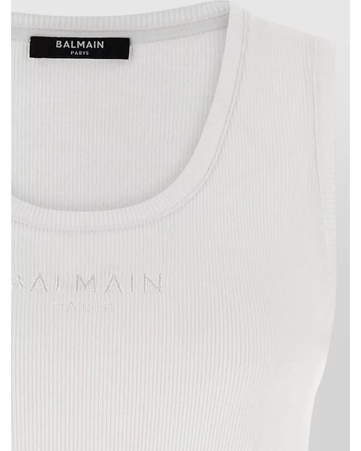 Balmain White Ribbed Cotton Tank Top