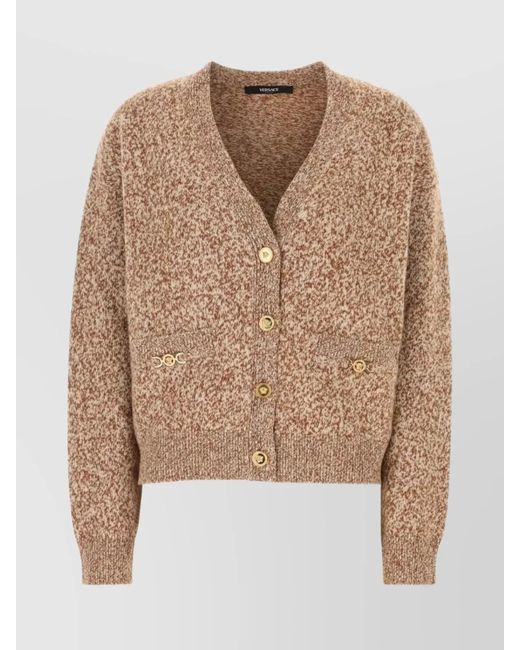 Versace Natural Two-Tone Wool Blend Cardigan