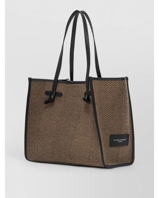 Gianni Chiarini Brown Marcella Shoulder Bag Dual Handles Herringbone