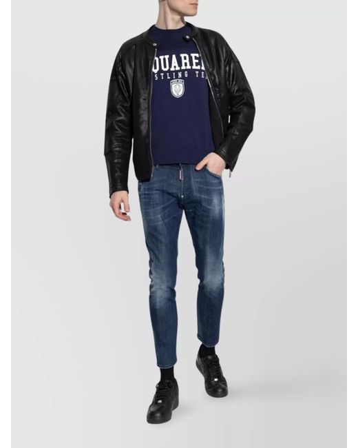 DSquared² Blue Logo-Print Cotton Crew-Neck Jumper for men