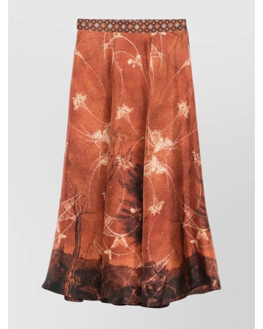 Pierre Louis Mascia Orange Midi A-Line Floral Print Skirt