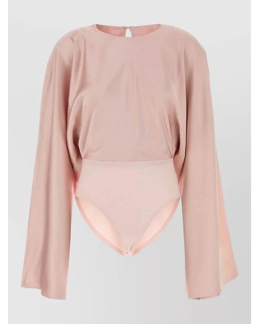 Norma Kamali Pink Long Sleeve Bodysuit T-Shirt Round Neck