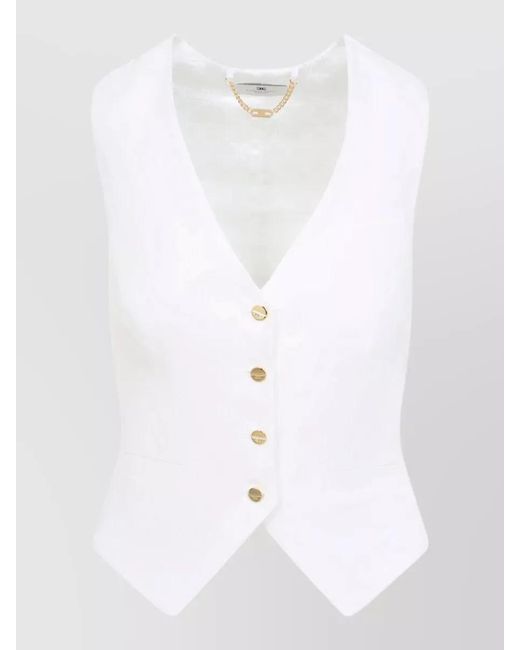 Elisabetta Franchi White Linen Gilet Tailored Fit Sleeveless Chain