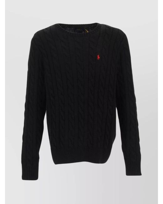 Polo Ralph Lauren Black Cable-Knit Cotton Crewneck Jumper for men