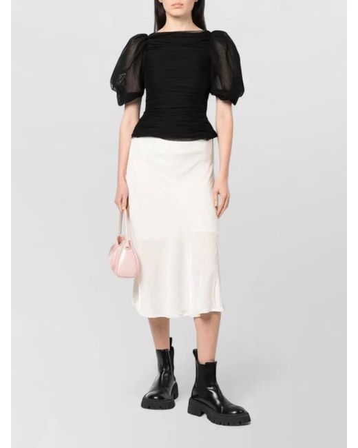 Gold Hawk White High Waisted Velvet Skirt Flared Hem