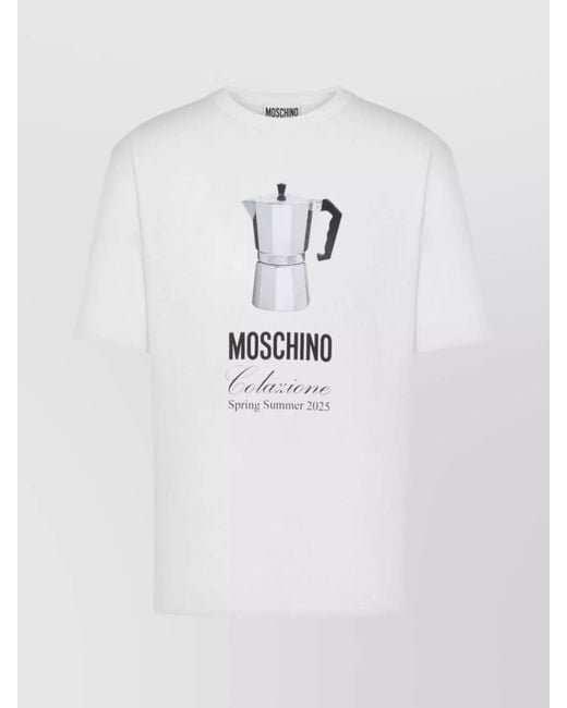 Moschino White Cotton Regular-Fit Logo-Print T-Shirt for men