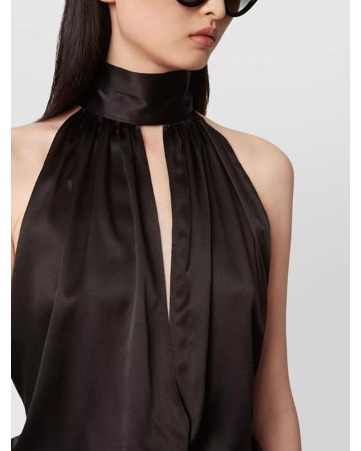 Nina Ricci Black Silk Satin Ruched Halterneck Sleeveless Knee-Length Dress