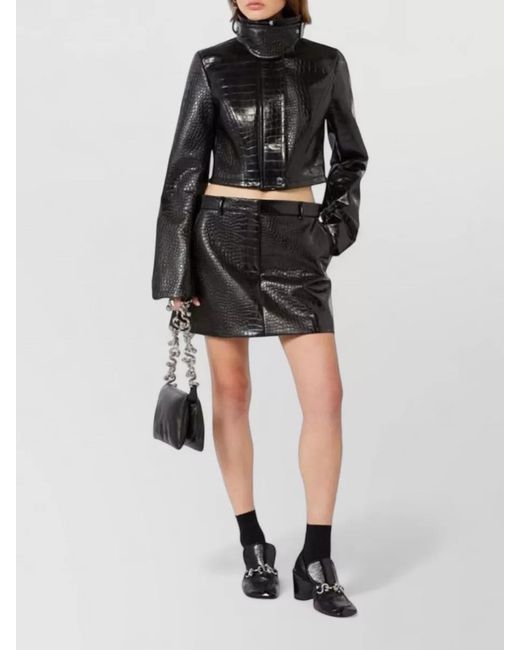 Sportmax Black Crocodile Effect Patent Leather Mini Skirt