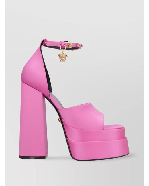 Versace Pink Satin Crystal-Embellished Platform Sandals