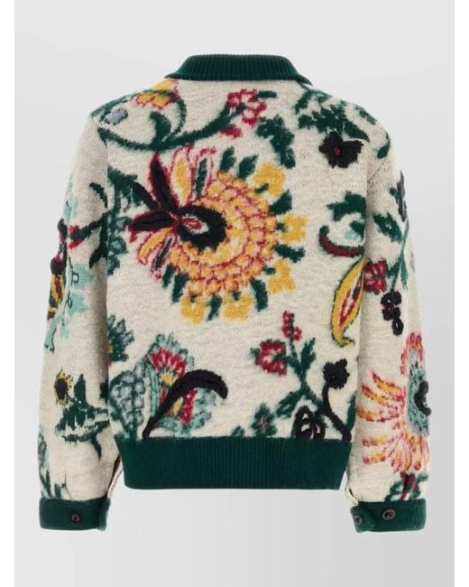 Sacai Green Wool Sweater Floral Collar Ribbed Trims for men