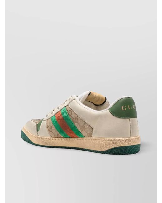 Gucci Green Distressed Vintage Web Leather Sneakers for men