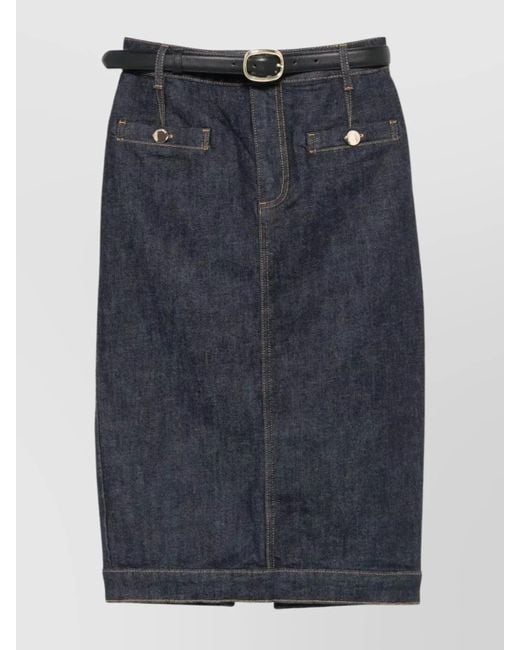 Self-Portrait Blue Denim Midi Pencil Skirt