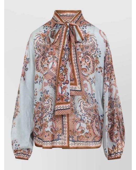 Zimmermann Multicolor Silk Printed Tie Neck Blouse