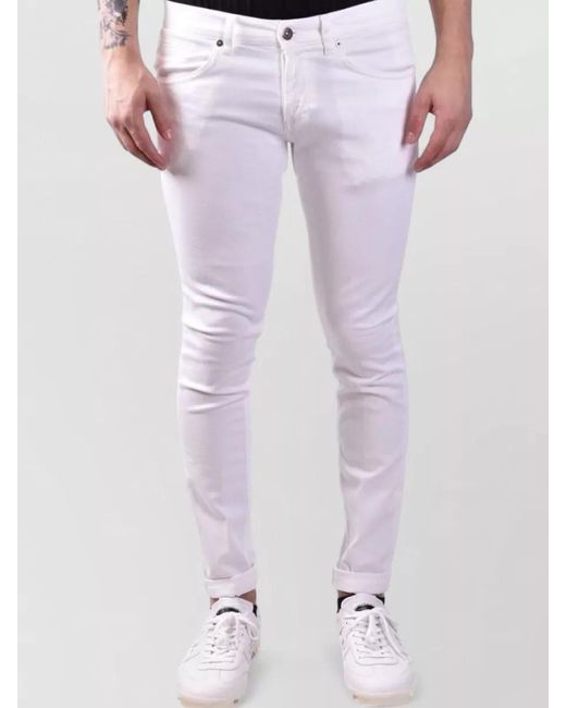 Dondup White Denim Pants Belt Loops Contrast Stitching Five Pockets for men