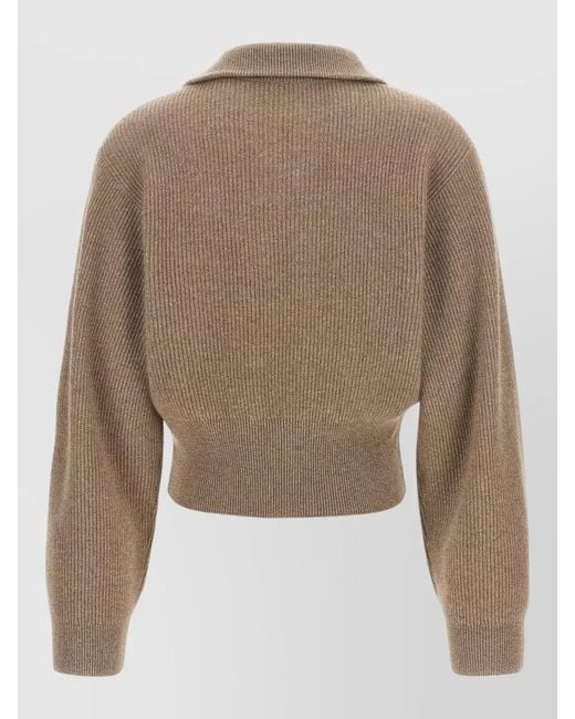 Brunello Cucinelli Natural Cashmere Lamé Zip Cardigan Cropped