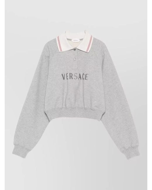 Versace White Cropped Crewneck Top Contrast Collar Hem