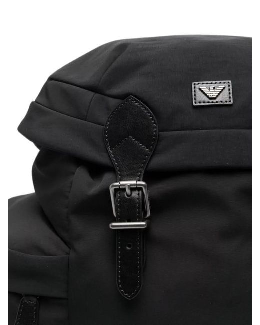 Emporio Armani Black Nylon Backpack Foldover Top Shoulder Straps for men