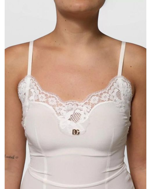 Dolce & Gabbana White Silk Lace Midi Slip Dress