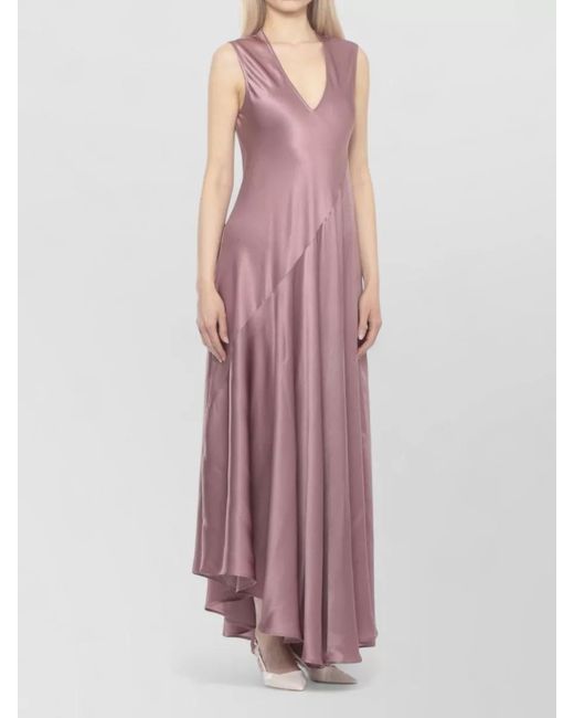 Antonelli Purple Silk V-Neck Sleeveless Flared Maxi Dress