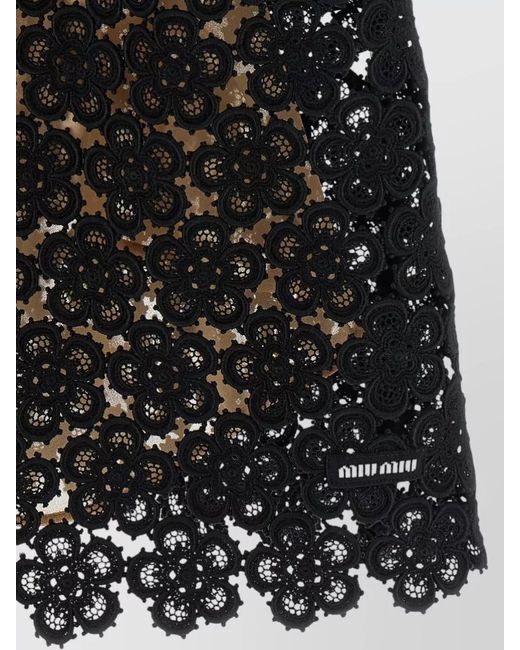Miu Miu Black Macramé Floral Mini Dress