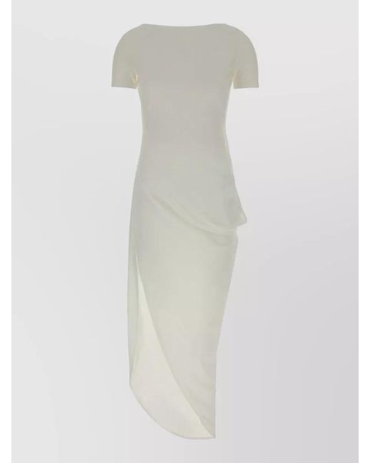 Jacquemus White Soleil Dress Short Sleeves Asymmetric Draped Hem