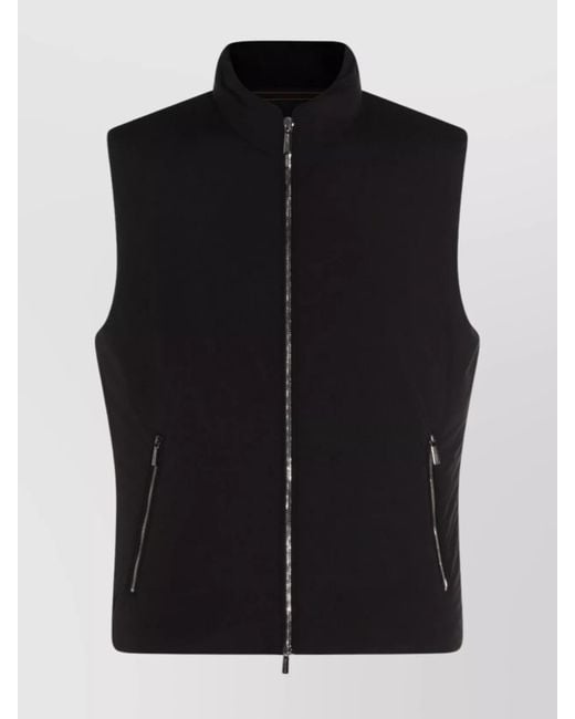 Moorer Black Padded Vests With High Collar And Side Pockets for men