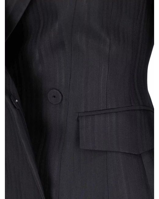 Dondup Black Double Breasted Striped Knee Length Blazer