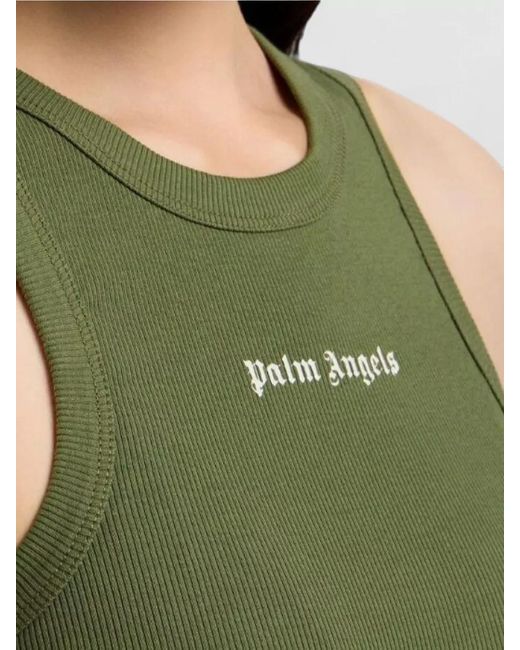 Palm Angels Green Logo Rib Tank Top Sleeveless Design