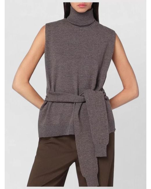 Rohe Gray Turtleneck Sleeveless Top Belted Waist Slits
