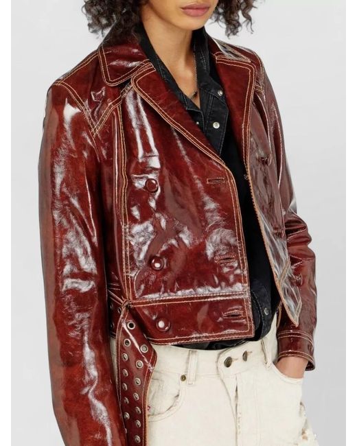 DIESEL Red Shearling Double Breasted Coat