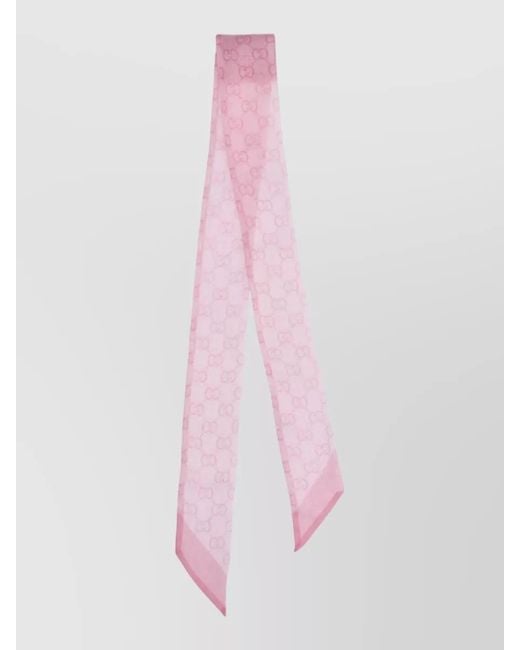 Gucci Pink Rectangular Sheer Scarf Featuring Monogram Pattern