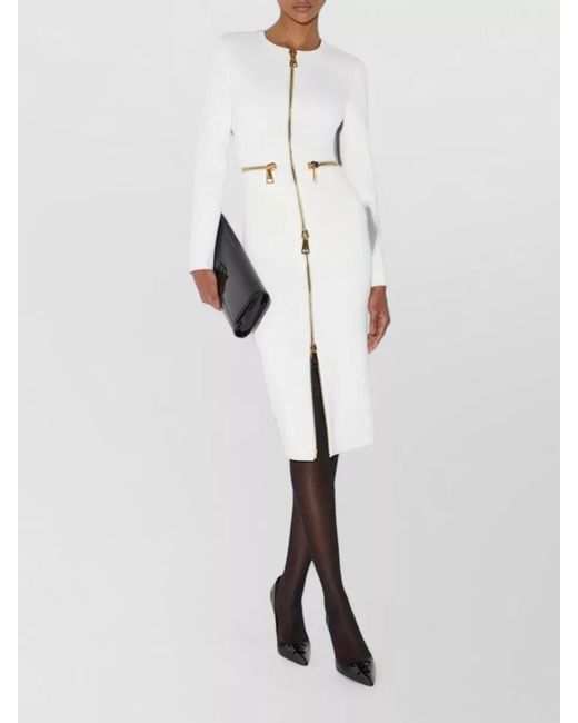 Elisabetta Franchi White Midi Dress Bodycon Fit High Waist